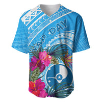 Yap Day Baseball Jersey Nam nu Waqab Tropical Flower LT01 Blue - Polynesian Pride