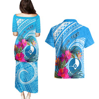 Yap Day Couples Matching Puletasi and Hawaiian Shirt Nam nu Waqab Tropical Flower LT01 - Polynesian Pride