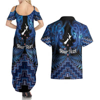 Personalised Aotearoa Matariki Couples Matching Summer Maxi Dress and Hawaiian Shirt Blue Fern Maori Poutama LT01 - Polynesian Pride