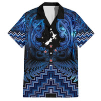Personalised Aotearoa Matariki Family Matching Off The Shoulder Long Sleeve Dress and Hawaiian Shirt Blue Fern Maori Poutama