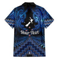 Personalised Aotearoa Matariki Family Matching Off Shoulder Short Dress and Hawaiian Shirt Blue Fern Maori Poutama