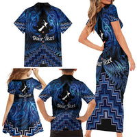 Personalised Aotearoa Matariki Family Matching Short Sleeve Bodycon Dress and Hawaiian Shirt Blue Fern Maori Poutama LT01 - Polynesian Pride