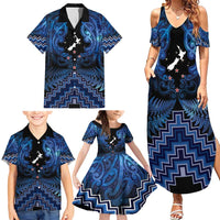 Personalised Aotearoa Matariki Family Matching Summer Maxi Dress and Hawaiian Shirt Blue Fern Maori Poutama LT01 - Polynesian Pride
