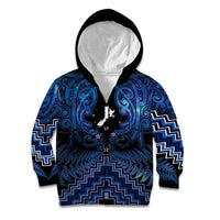 Personalised Aotearoa Matariki Kid Hoodie Blue Fern Maori Poutama