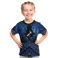 Personalised Aotearoa Matariki Kid T Shirt Blue Fern Maori Poutama