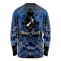 Personalised Aotearoa Matariki Long Sleeve Shirt Blue Fern Maori Poutama