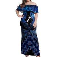 Personalised Aotearoa Matariki Off Shoulder Maxi Dress Blue Fern Maori Poutama