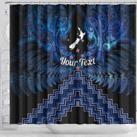 Personalised Aotearoa Matariki Shower Curtain Blue Fern Maori Poutama