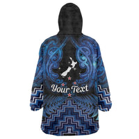 Personalised Aotearoa Matariki Wearable Blanket Hoodie Blue Fern Maori Poutama