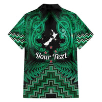 Personalised Aotearoa Matariki Family Matching Off The Shoulder Long Sleeve Dress and Hawaiian Shirt Green Fern Maori Poutama