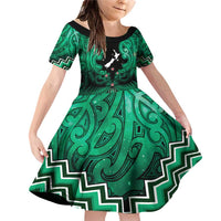 Personalised Aotearoa Matariki Family Matching Off Shoulder Short Dress and Hawaiian Shirt Green Fern Maori Poutama