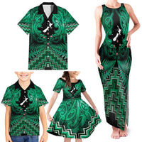 Personalised Aotearoa Matariki Family Matching Tank Maxi Dress and Hawaiian Shirt Green Fern Maori Poutama LT01 - Polynesian Pride