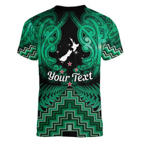 Personalised Aotearoa Matariki Women V-Neck T-Shirt Green Fern Maori Poutama