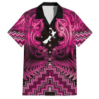 Personalised Aotearoa Matariki Family Matching Off Shoulder Short Dress and Hawaiian Shirt Pink Fern Maori Poutama