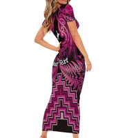 Personalised Aotearoa Matariki Family Matching Short Sleeve Bodycon Dress and Hawaiian Shirt Pink Fern Maori Poutama LT01 - Polynesian Pride