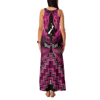 Personalised Aotearoa Matariki Family Matching Tank Maxi Dress and Hawaiian Shirt Pink Fern Maori Poutama LT01 - Polynesian Pride