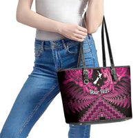Personalised Aotearoa Matariki Leather Tote Bag Pink Fern Maori Poutama