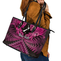 Personalised Aotearoa Matariki Leather Tote Bag Pink Fern Maori Poutama