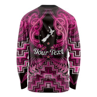 Personalised Aotearoa Matariki Long Sleeve Shirt Pink Fern Maori Poutama