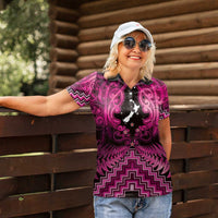 Personalised Aotearoa Matariki Women Polo Shirt Pink Fern Maori Poutama