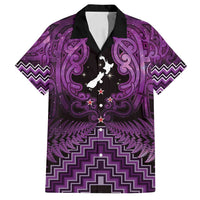 Personalised Aotearoa Matariki Family Matching Off Shoulder Short Dress and Hawaiian Shirt Purple Fern Maori Poutama