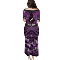 Personalised Aotearoa Matariki Family Matching Puletasi and Hawaiian Shirt Purple Fern Maori Poutama
