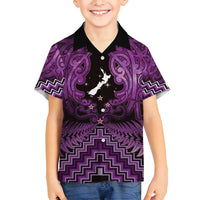 Personalised Aotearoa Matariki Family Matching Summer Maxi Dress and Hawaiian Shirt Purple Fern Maori Poutama LT01 Son's Shirt Purple - Polynesian Pride