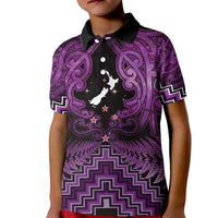 Personalised Aotearoa Matariki Kid Polo Shirt Purple Fern Maori Poutama