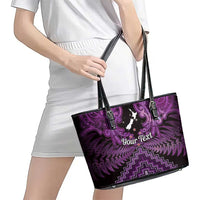 Personalised Aotearoa Matariki Leather Tote Bag Purple Fern Maori Poutama