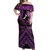 Personalised Aotearoa Matariki Off Shoulder Maxi Dress Purple Fern Maori Poutama