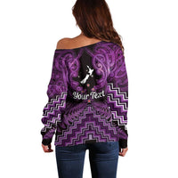 Personalised Aotearoa Matariki Off Shoulder Sweater Purple Fern Maori Poutama