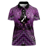 Personalised Aotearoa Matariki Women Polo Shirt Purple Fern Maori Poutama