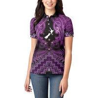 Personalised Aotearoa Matariki Women Polo Shirt Purple Fern Maori Poutama