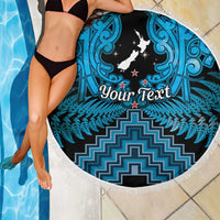 Personalised Aotearoa Matariki Beach Blanket Turquoise Fern Maori Poutama