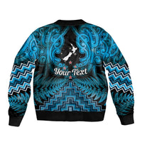 Personalised Aotearoa Matariki Bomber Jacket Turquoise Fern Maori Poutama