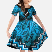 Personalised Aotearoa Matariki Family Matching Mermaid Dress and Hawaiian Shirt Turquoise Fern Maori Poutama LT01 Daughter's Dress Turquoise - Polynesian Pride