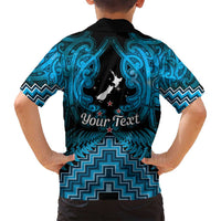 Personalised Aotearoa Matariki Family Matching Off Shoulder Maxi Dress and Hawaiian Shirt Turquoise Fern Maori Poutama