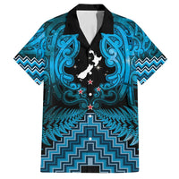 Personalised Aotearoa Matariki Family Matching Off Shoulder Maxi Dress and Hawaiian Shirt Turquoise Fern Maori Poutama