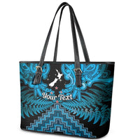 Personalised Aotearoa Matariki Leather Tote Bag Turquoise Fern Maori Poutama