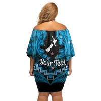Personalised Aotearoa Matariki Off Shoulder Short Dress Turquoise Fern Maori Poutama