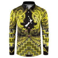 Personalised Aotearoa Matariki Button Sweatshirt Yellow Fern Maori Poutama