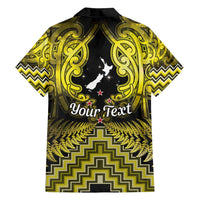 Personalised Aotearoa Matariki Family Matching Off Shoulder Maxi Dress and Hawaiian Shirt Yellow Fern Maori Poutama