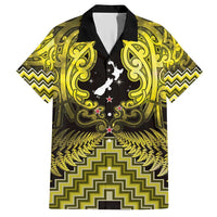 Personalised Aotearoa Matariki Family Matching Short Sleeve Bodycon Dress and Hawaiian Shirt Yellow Fern Maori Poutama LT01 Dad's Shirt - Short Sleeve Yellow - Polynesian Pride