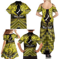 Personalised Aotearoa Matariki Family Matching Summer Maxi Dress and Hawaiian Shirt Yellow Fern Maori Poutama LT01 - Polynesian Pride
