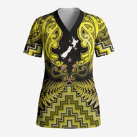 Personalised Aotearoa Matariki Scrub Top Yellow Fern Maori Poutama - Polynesian Pride