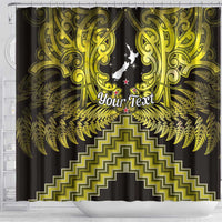 Personalised Aotearoa Matariki Shower Curtain Yellow Fern Maori Poutama