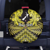 Personalised Aotearoa Matariki Spare Tire Cover Yellow Fern Maori Poutama