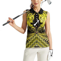 Personalised Aotearoa Matariki Women Sleeveless Polo Shirt Yellow Fern Maori Poutama