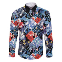 Hawaii Tropicana Blue Pattern Family Matching Off The Shoulder Long Sleeve Dress and Hawaiian Shirt - Polynesian Pride