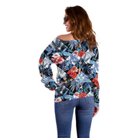 Hawaii Tropicana Blue Pattern Off Shoulder Sweater - Polynesian Pride